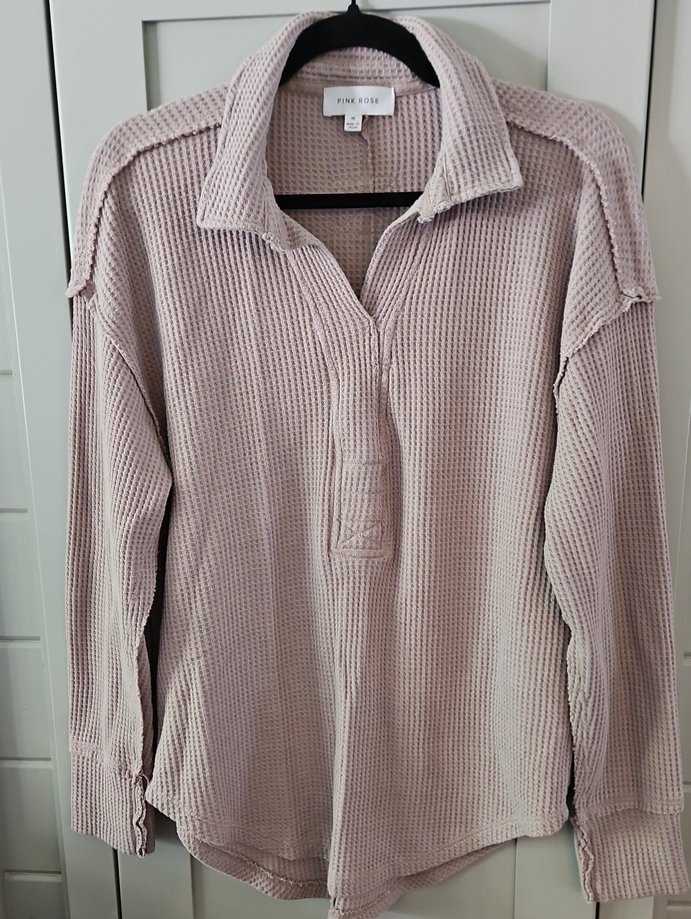 Pink Rose Waffle Knit Henley in Dusty Blush Sz MEDIUM